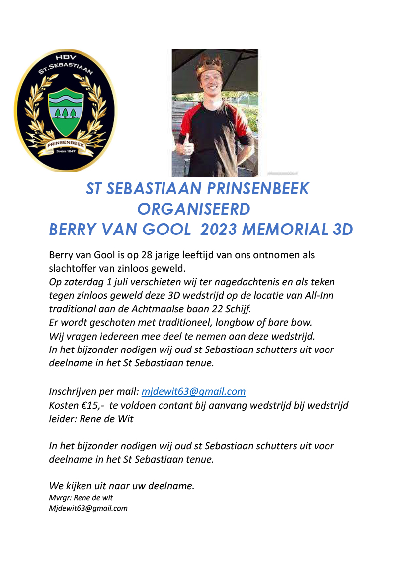 Uitnodiging Berry van Gool Memorial 3D 2023